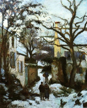  snow Art Painting - the road to l hermitage in snow Camille Pissarro
